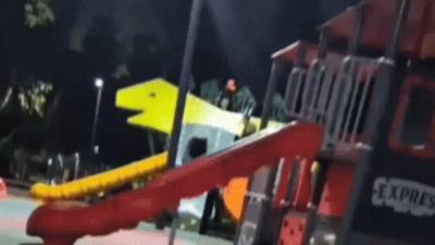 Filmaron a un grupo de adolescentes arriba de los juegos del Parque de Mayo, ¿haciendo daño?