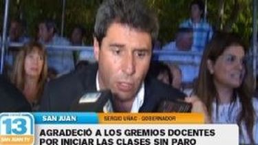 Uñac reconoció al sindicalismo docente por negociar, pero con clases