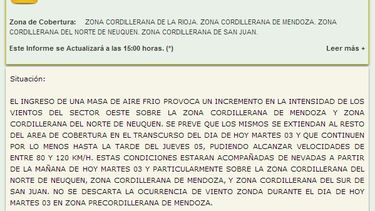 Alerta por fuertes vientos y la posible llegada del Zonda