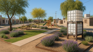 Imagen que recrea un jardín sustentable bajo la mirada de Pablo Pastor y que está plasmado en el libro Rawson + VERDE