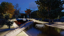 El puente sobre el lago del Parque de Mayo se construirá en hormigón y será iluminado para el deleite de grandes y chicos.  El puente sobre el lago del Parque de Mayo se construirá en hormigón y será iluminado para el deleite de grandes y chicos.