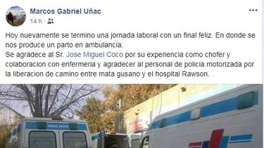 Camino al Rawson, un bebe nació en una ambulancia en ruta 40
