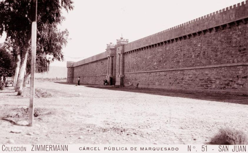 La Cárcel Pública en 1915. Entonces se denominaba Cárcel de Marquesado y estaba emplazada en el mismo lugar que hoy está el Penal de Chimbas.