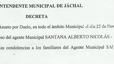 Jáchal decretó asueto municipal por el fallecimiento de un empleado