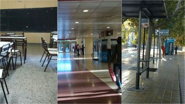 Paro en San Juan: el Cívico, escuelas, paradas de colectivo y Terminal casi vacíos