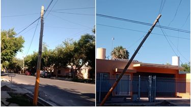 Vecinos de Santa Lucía preocupados por un poste de alta tensión que está a punto de caerse