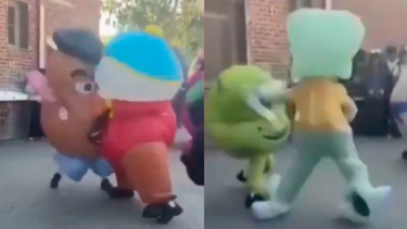 Captura de pantalla del video que se hizo viral de la pelea entre los personajes infantiles en un festejo escolar.