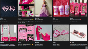 Efecto Barbie en marketplace San Juan: invitaciones, vasos y merchandising