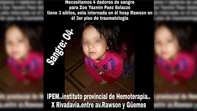 Denunció que dadores le quieren cobrar la sangre para su nietita