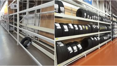 Cómo están las góndolas de neumáticos en los supermercados de San Juan