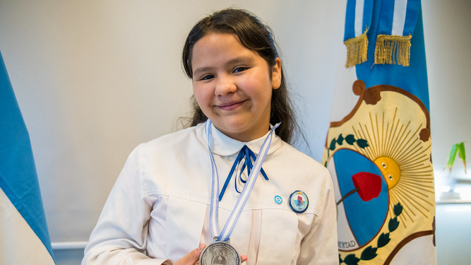Ingrid, la alumna sanjuanina que recibió una medalla en la Feria de Ciencias Nacional.