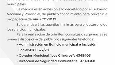 Municipalidad de Rawson: suspenden toda atención al público hasta el 31 de marzo