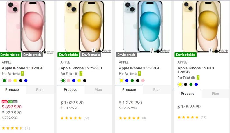 Precios de iPhone 15 en Chile.