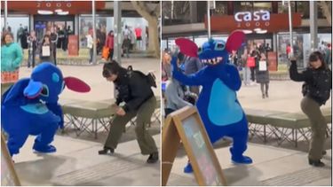 Video: Stitch dejó Hawái y se tiró unos pasos en la Peatonal sanjuanina, ¿junto con Lilo?