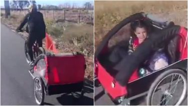 Video: el curioso carrito de una ciclista sanjuanina que causó revuelo y nostalgia en las redes