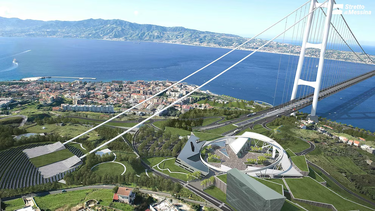 Imagen proyectada de cómo será el puente que unirá Sicilia con la Italia continental.