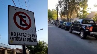 ¿No les importa nada? más de 30 autos estacionados en una cuadra donde no se puede. Foto gentileza Canal 13 San Juan&nbsp;