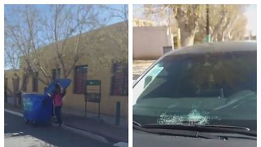 Iglesia: un contenedor voló por el viento y le reventó el parabrisas al auto de un docente