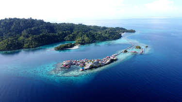 Imagen aérea de la isla Sulawesi en Indonesia, donde se encontró el arte rupestre figurativo más antiguo del mundo.
