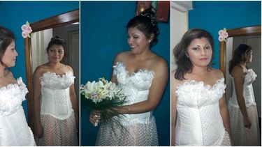 Tiene cáncer y sus vecinos le hicieron el vestido en 24 horas para cumplir su sueño de casarse