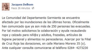 Vía Facebook piden ropa y calzado para los evacuados en Media Agua