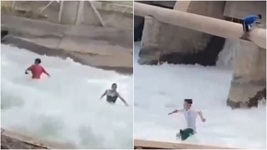 Video: el peligroso chapuzón de jóvenes en un dique de San Juan