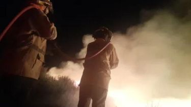 Un grupo de Bomberos Voluntarios de Pocito inició el 2024 luchando contra el fuego y su saludo quedó filmado.