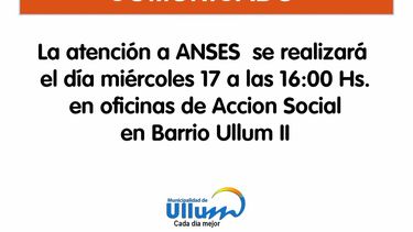 Atención de ANSES en Ullum este miércoles