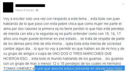 La hermana de uno de los supuestos agresores lo defiende por Facebook