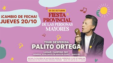 La gran fiesta de los Adultos Mayores, en la que actuará Palito Ortega, fue postergada al jueves 20 de octubre.