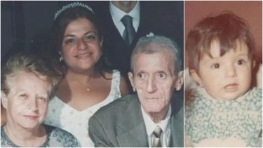 A la izquierda, una foto de Claudia Pirán con sus padres, José Emilio Pirán y Dora Beatríz Martín. A la derecha, una foto de su niñez.