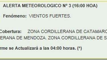 Continúa el alerta por vientos fuertes en la zona cordillerana