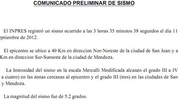 El INPRES confundió el epicentro del sismo de la madrugada