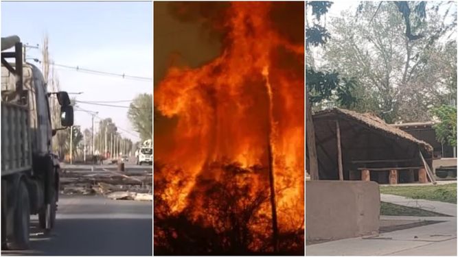 A la izquierda, caída de árboles en Chimbas (foto captura Canal 13). A la derecha, daños en Calingasta (foto gentileza Radio Manantial).
