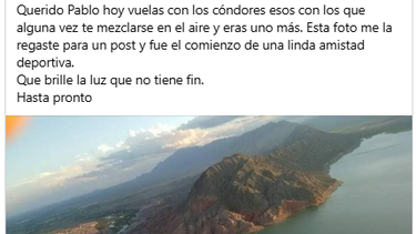 La dolorosa despedida en redes sociales a Pablo Lara, el parapentista que murió en Ullum