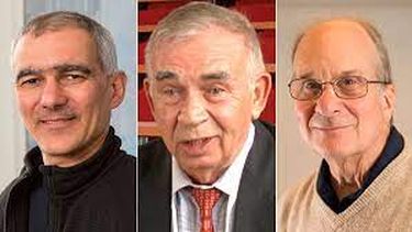 El francés Moungi Bawendi, el estadounidense Louis Brus y el ruso Alexei Ekimov, ganadores del premio Nobel de Química.
