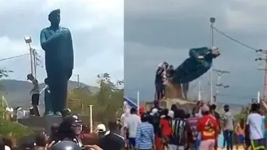 Venezuela: la oposición gana las calles tras la proclamación de Maduro, y derrumban una estatua de Hugo Chávez