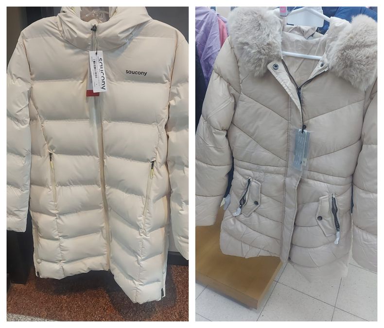 Dos alternativas de tapados para mamá: $136.000 el de marca a la izquierda vs. $64.000 lo económico a la derecha. Dos alternativas de tapados para mamá: $136.000 el de marca a la izquierda vs. $64.000 lo económico a la derecha.